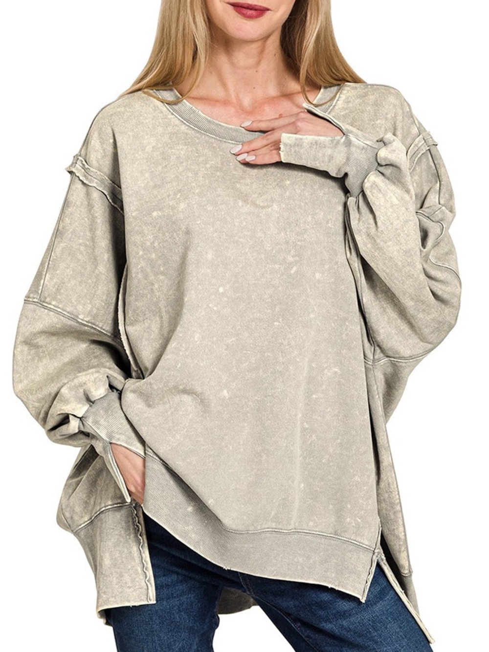 EUC🤎Zenana Acid Wash Sweatshirt Small/Medium Mocha